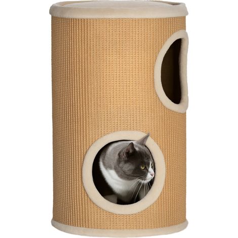 Arbre à chat spacieux peluche surface sisal structure chat intérieur Ø 35 x 60 cm marron beige 10 kg