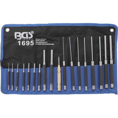 Bgs Technic – Jeu de 18 chasse-goupilles standards et longs – 8 chasse-goupilles 200mm – 2 chasse-goupilles 150mm – 7 chasse-goupilles 100mm – 1 pointeau automatique 125mm