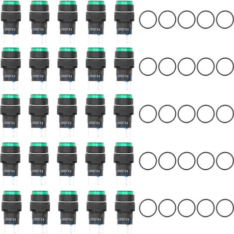 25 interrupteurs à bouton-poussoir ronds autobloquants à 5 broches de 16 mm avec voyant lumineux 220 V vert (1/5)