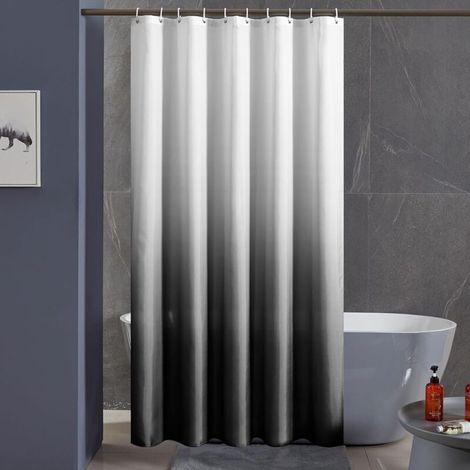 Cortina de ducha de poliéster impermeable y lavable para baño con 10 ganchos, de color blanco a negro, 120 x 200 cm (1/4)