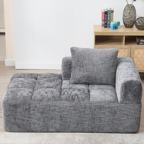 Chaise longue 158x90x60 cm - Poltrona relax morbida con tasche e cuscino - Chenille grigia (1/5)