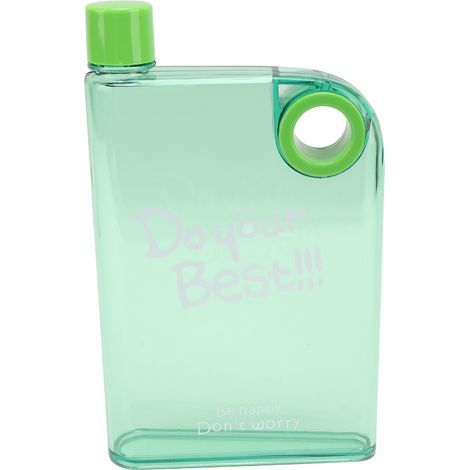 Bouteille d'eau plate et fine de 420 ml avec couvercle, tasse de voyage portable, bouteille en plastique réutilisable avec trou rond, verte