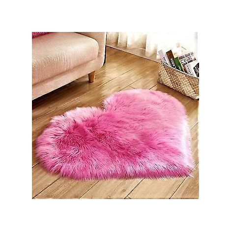 Herzförmiger Kunstfellteppich, weicher Synthetikwollteppich für die Wohnzimmerdekoration (Rosa)