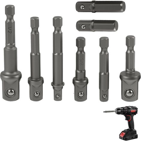8 Pièces Adaptateur Douille, Adaptateur Hexagonal, Porte Embouts, 1/4 Pouce Vers 1/4 3/8 1/2 Pouce, Conception Robuste Et Compatible, pour Perceuses Sans Fil, Visseuses Et Outils de Mécaniques (1/5)