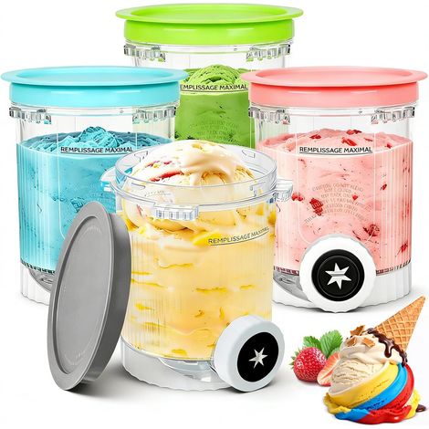Pot pour Ninja Swirl by Creami,avec Couvercles Étanches,4 Pièces 480ml pot ninja creamy swirl,po-t ninj-a creamy deluxe,pour Ninj-a Creami NC701EU NC700,Bacs à Crème Glacée,Sans BPA, Lave-Vaisselle