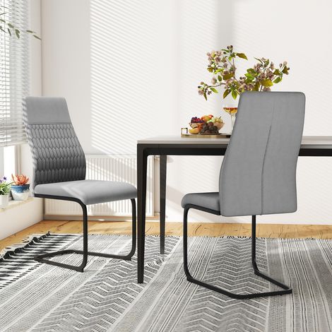 Lot de 4 Chaises de Salle à Manger Modernes Chaise de Cuisine sans Accoudoirs avec Dossier Haut Inclinable Base en Métal en Forme de U Gris (1/3)