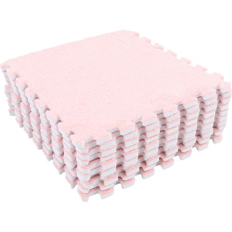 Lot de 10 tapis de sol en mousse pelucheuse, épais et doux, à joints prédécoupés et emboîtables, rose. (1/5)