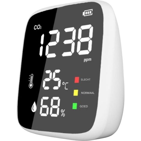 Detec Teur Co2 - Affichage Numérique - Mesure CO2 Température Humidité - Alarme Visuelle Et Sonore - Batterie Rechargeable 1600 mAh - 70 x 80 x 35 mm - 1 Pièce (1/5)