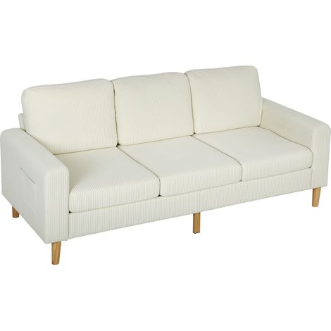 Dreisitzer-Cordsofa mit Federkernkissen und gepolsterter Sitzfläche, 192 x 80 x 84,5 cm, beige