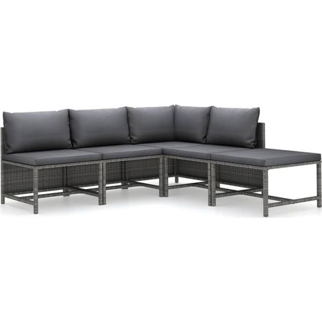 Muebles de jardín muebles de exterior juego de muebles de 5 piezas con cojines de resina tejida gris 020016435 (1/5)