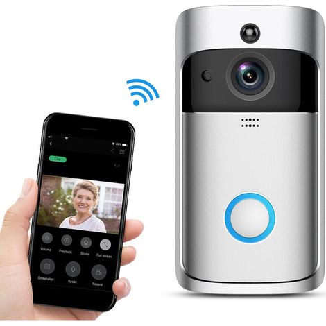 Sonnette Vidéo avec Carillon Intérieur Sonnette de Sécurité Caméra sans fil de sonnette vidéo de surveillance à domicile (1/5)