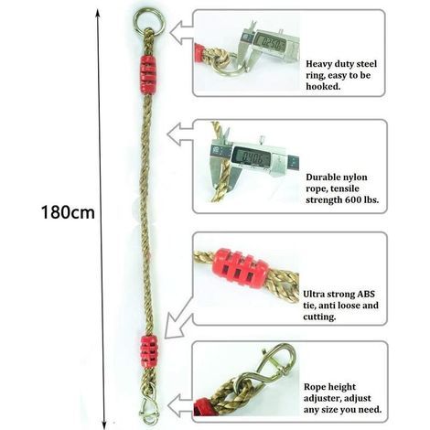 Cordes de balançoire réglables en nylon militaire – Charge maximale 600 lb – Pour hamac et balançoire – Mousquetons en acier inoxydable (1/4)