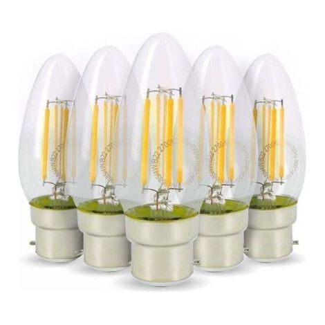 Lot de 5 Ampoules LED Flamme Filament 4w eq. 40W Culot B22 blanc chaud 2700K (1/4)