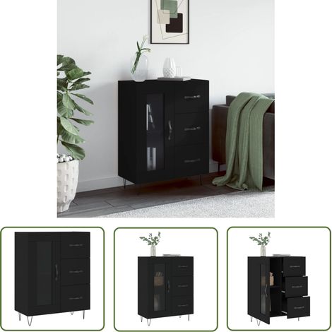 The Living Store Sideboard Schwarz 69,5x34x90 cm Holzwerkstoff - Schreibtisch - Wohnzimmermöbel - Sideboard Schwarz - Regal - Aufbewahrung (1/5)