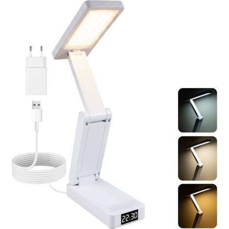 Lampe de Bureau LED Pliable 3600 mAh Lampe de Table Rechargeable Sans Fil avec Contrôle Tactile Dimmable 3 Modes de Couleurs, Minuteur de 45 Minutes pour Lecture, Étude et Travail (1/5)
