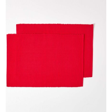 HOMESCAPES Cotton Plain Red Pack of 2 Placemats