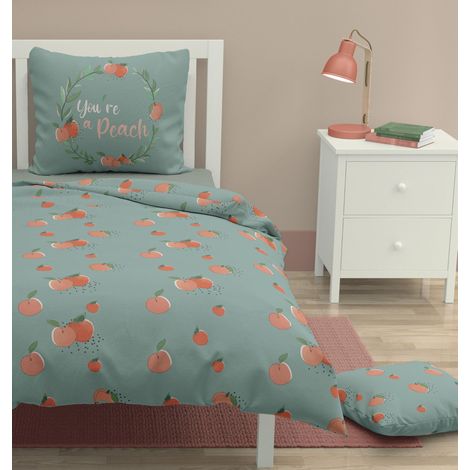 Parure de Couette Enfant 140 x 200 cm 100% Coton 57 Fils Housse de Couette avec 1 Taie d'oreiller 63 x 63 cm Douce, Respirante et Facile d'entretien Peachy Vert d'eau (1/5)