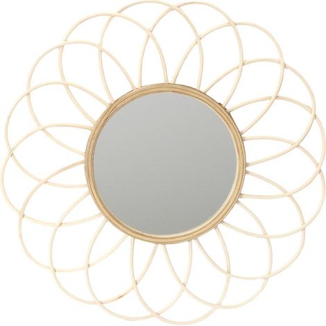 Miroir - HOME DECO FACTORY - Rosace - Rotin - Marron - 56 cm (1/5)