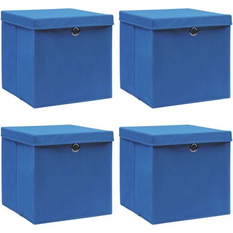 Boîtes de rangement avec couvercles, 4 pièces, bleues, 32x32x32 cm, en tissu. (1/5)