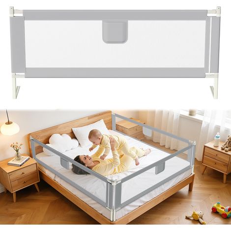 Barrière de lit - 180 x 80 cm - Réglable en hauteur - Protection anti-chute - Avec fermeture de sécurité - Barrière de sécurité stable pour lit d'enfant et lit parental - Un côté - Gris (1/5)