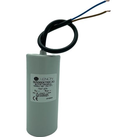 Condensateur électronique de démarrage 70µF à câble, fond plat, type "Booster"