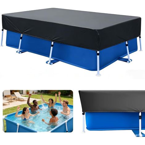 Bâche de piscine rectangulaire 220 x 150 cm, couverture été et hiver avec cordon de serrage, résistante au vent, à la poussière et à la pluie (1/5)