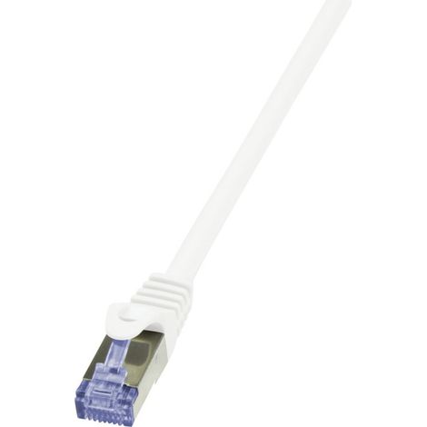 LogiLink CQ4051S RJ45 Câble réseau, câble patch CAT 6a S/FTP 2.00 m blanc contacts dorés, ignifuge,