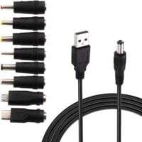 cable usb vers dc 5v,Câble USB vers DC d'alimentation,8-en-1 DC adaptateur alimentation 5.5 x 2.1mm DC Barrel Jack pour Ordinateur Portable, Routeur etc(1m, noir) (1/5)