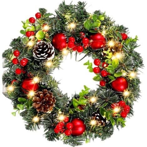 Guirlande De Noël - Avec Lumières Led - Branches De Baies Artificielles - Décoration Porte Extérieure Intérieure - 1 Pièce (1/5)