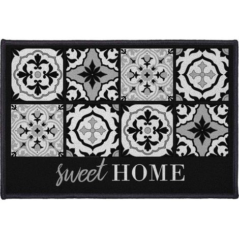 Paris Prix – Tapis d'entrée rectangulaire 40x60cm noir – Antidérapant en polyamide et latex – Pour intérieur et extérieur – Décoratif avec texte Sweet Home