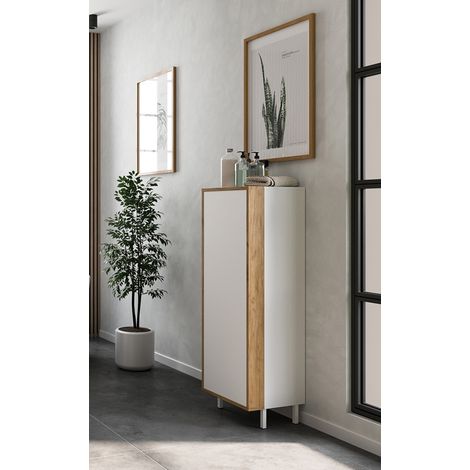 Colonne de salle de bain moderne H 120 cm blanc/chêne Katya