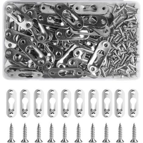 60 Supports de Montage Dissimulés en Métal pour Tableaux, Cadres Photo, Armoires et Miroirs – Avec 120 Vis incluses (1/4)