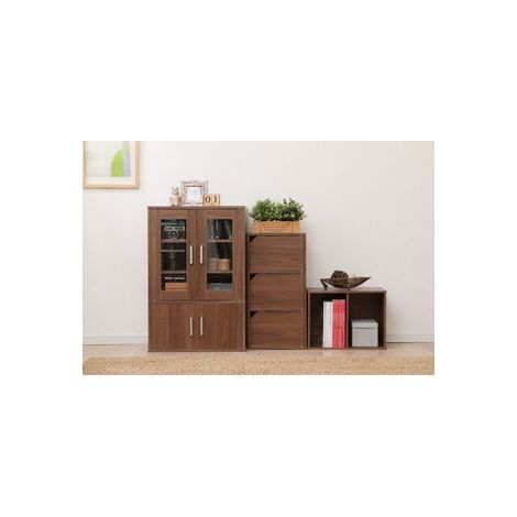 Iris Ohyama, Meuble, Bibliothèque de rangement, Vaisselier, Buffet avec 4 étagères et 4 portes/ Design & Moderne, Solide, Multi-usage, Bureau, Cuisine, Chambre, Salon - Cabinet GKN-9060 -  Marron (1/2)