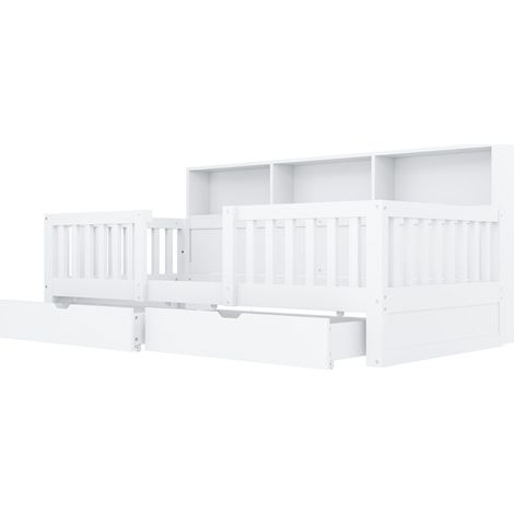 Cama infantil 90 x 200 cm blanca con barrera de seguridad, almacenamiento e iluminación LED (1/5)
