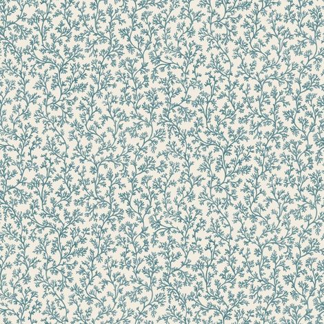 Aqua Blue Botanical Coral Wallpaper Branch Leaf Pattern Cream Background (1/4)