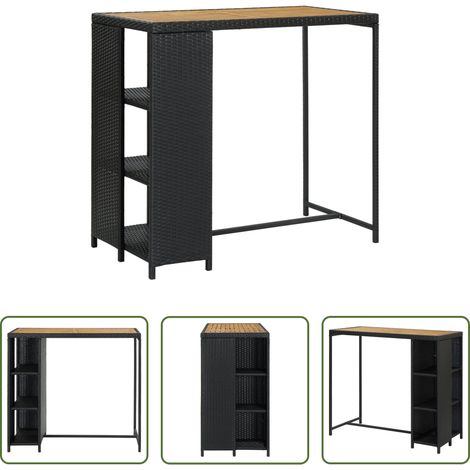 Regal - Bartisch mit Regal Schwarz 120x60x110 cm Poly Rattan (1/5)