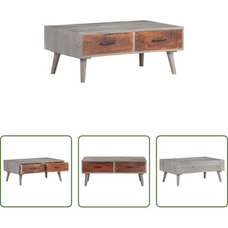 Holz - Couchtisch Grau 100x60x40 cm Raues Mango-Massivholz (1/5)