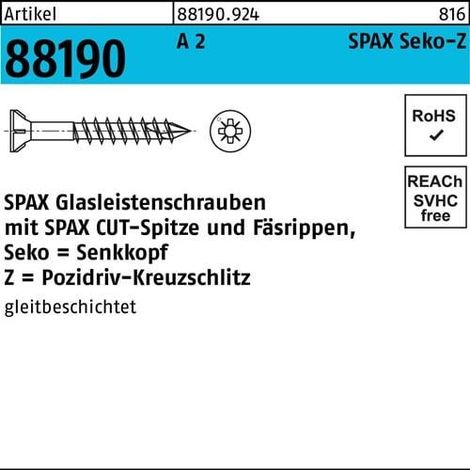 Tornillo de junquillo R 88190 Seko PZ 3,5x40/23-Z2 A 2 200ud. SPAX (1/2)