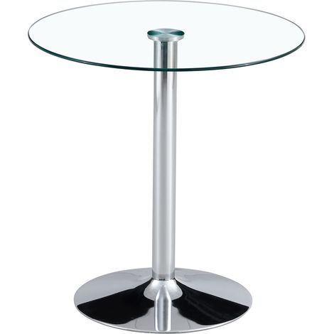 Runder Glastisch-Set 89 cm mit 2 Barhockern aus Metall, silber (1/5)