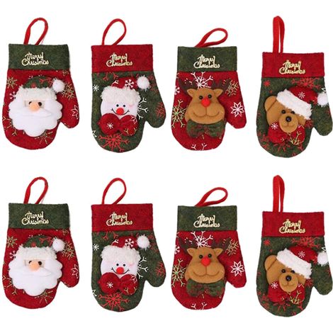 Christmas Cutlery Bag Christmas Knife Fork Bags Glove Shaped Knife Fork Bag Cutlery Holder Christmas Gloves Table Decoration 8 Pieces