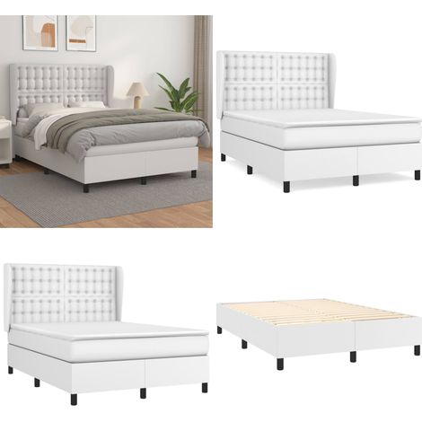 Sommier à lattes de lit avec matelas Blanc 140x200cm Similicuir - Lit Plateforme - Lit Double - Literie - Chambre À Coucher - Meuble De Rangement - Home & Living (1/5)