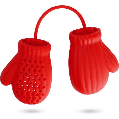 Tee-Ei aus Silikon in roter Handschuhform - leicht zu reinigen, Geschenkidee (1/5)
