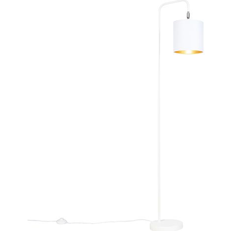 QAZQA Lampada da terra con paralume lofty - Moderno - Acciaio,Tessuto - Bianco - Tondo/Oblungo/Cilindro Max. 1 x Watt