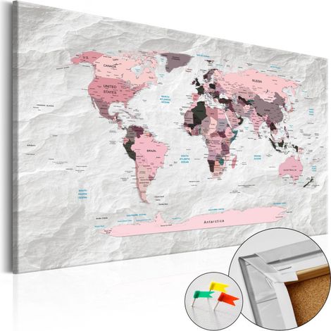Tableau en Liège "Carte du Monde - Pink Continents" 40 x 60 cm (1/2)