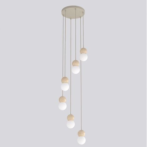 Lampada a sospensione LOOP in acciaio moka e legno naturale