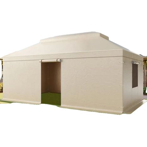 Housse de gazebo, murs latéraux et fenêtres en maille inclus, matériau HDPE, compatibilité avec double toit, résistant aux intempéries (1/5)