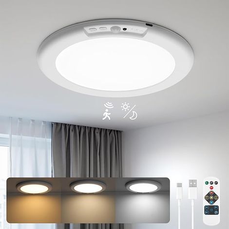 Plafonnier LED avec détecteur de mouvement radar - Plafonnier d'intérieur ultra-fin, 3 températures de couleur, intensité variable et minuterie (1/5)