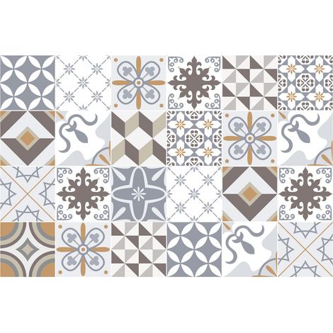 (24 pièces) Stickers Carrelage Adhésif 15x15 cm - Sticker Autocollant Carreaux de Ciment – Décoration Murale Stickers Carrelage pour Salle de Bain et Cuisine - Carreaux de Ciment adhésif Mural (1/4)