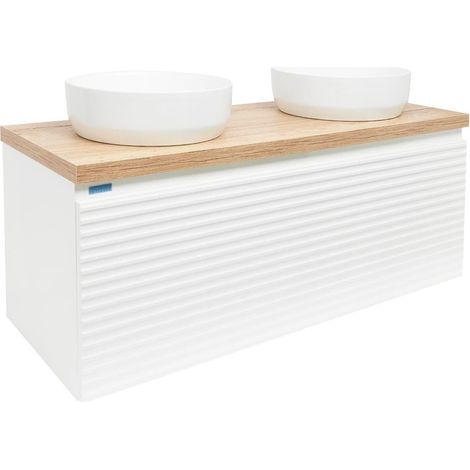 Naturel – Meuble sous vasque simple 118x43x44,8 cm blanc brillant – SAVONA120BIDDH – planche chêne halifax – Pré-découpé pour 2 vasques (1/5)
