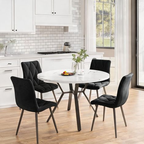 Ensemble table et chaises de jardin rond 100 cm marbre noir mat (1/5)